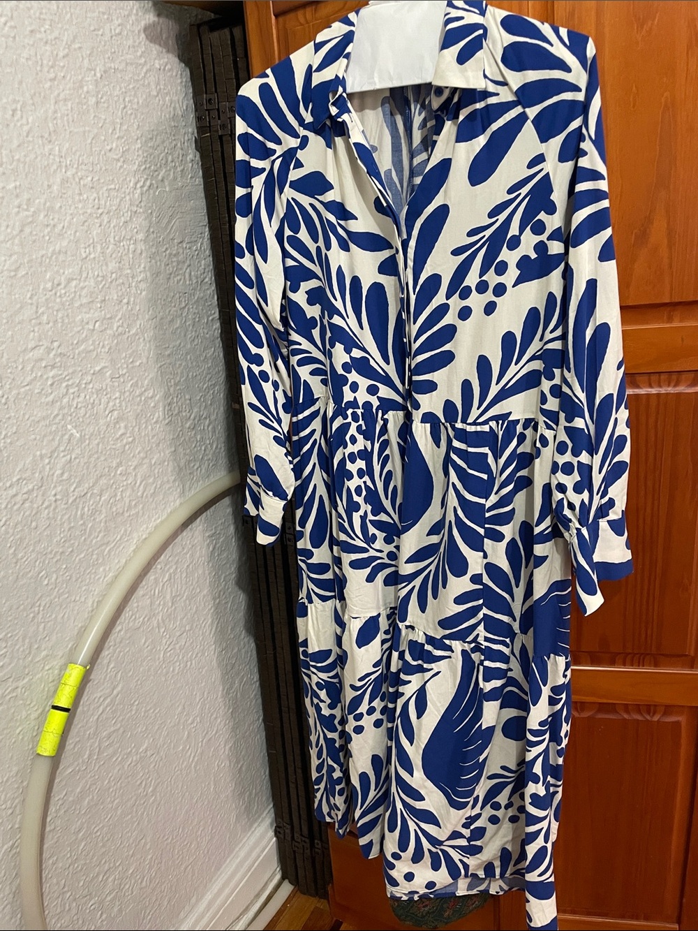 H&M Blue and White Viscose Floral Button-Up Shirt